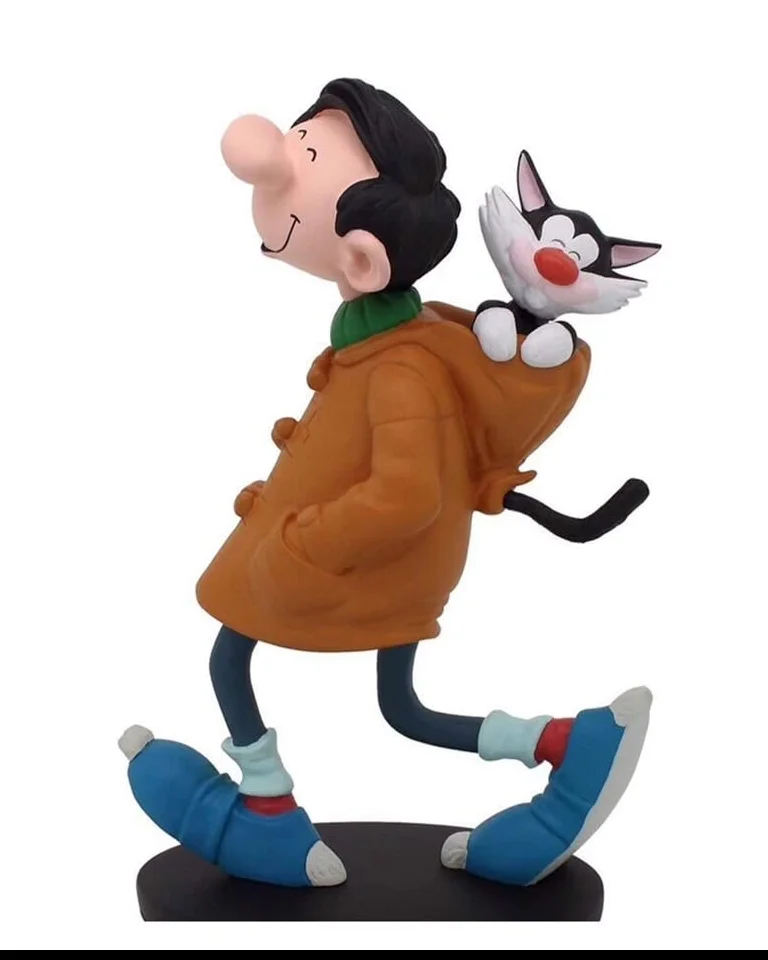 Gaston Lagaffe in Duffle Coat with His Cat